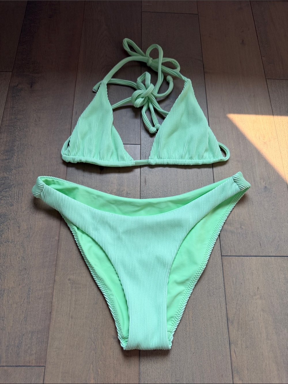 Kulani Kinis Mint Green Ribbed Triangle Bikini Set